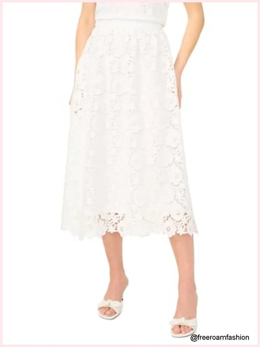Lace Midi A-line Skirt with Zipper Closure